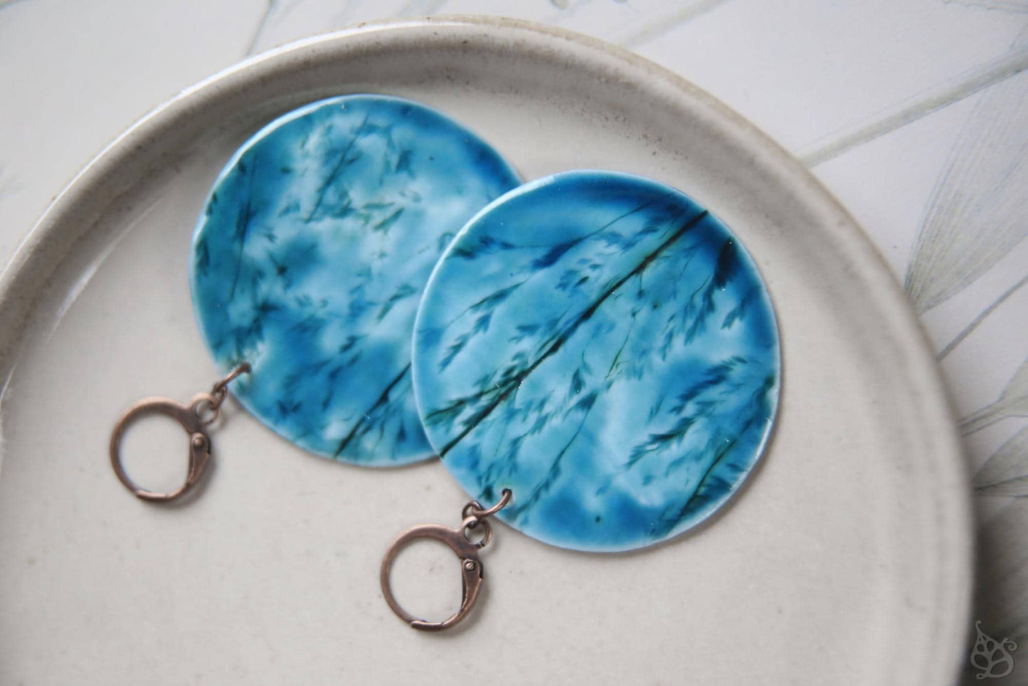 Teal Herbarium / Porcelain Jewelry Set
