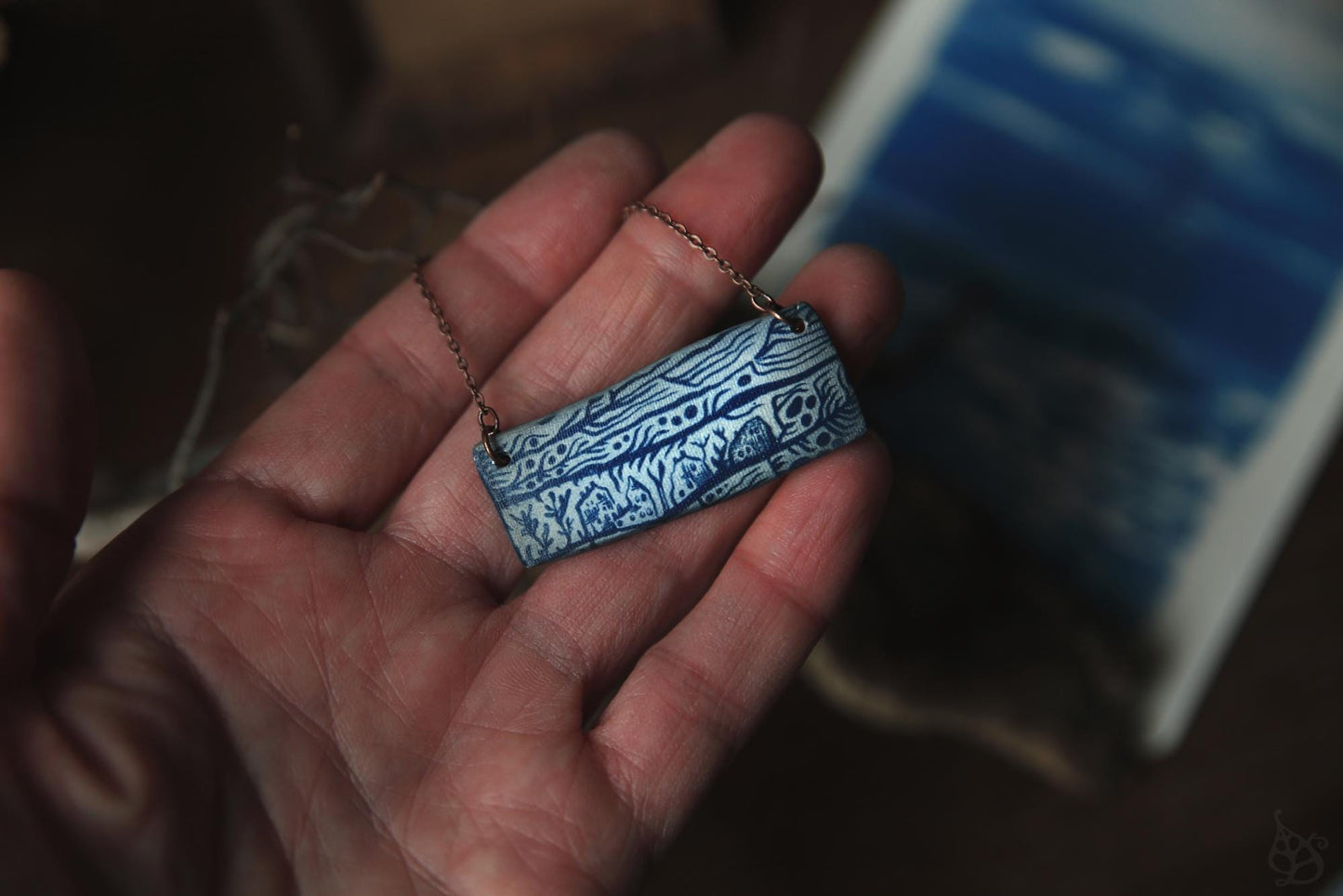 Going Home / Porcelain Cyanotype Necklace
