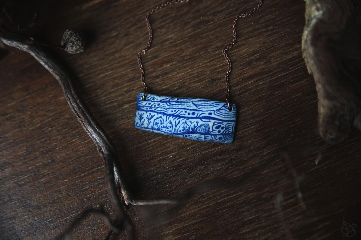 Going Home / Porcelain Cyanotype Necklace