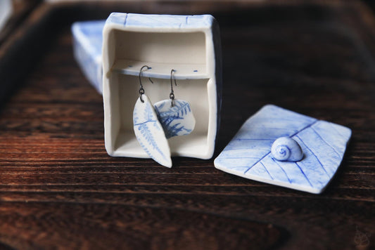 Cleft Ferns / Porcelain Earrings and Necklace