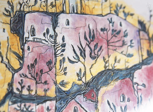 Summer Town / Original ink and acrylic painting
