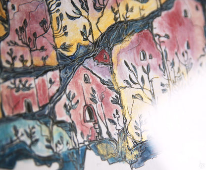 Summer Town / Original ink and acrylic painting