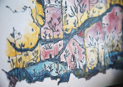 Summer Town / Original ink and acrylic painting