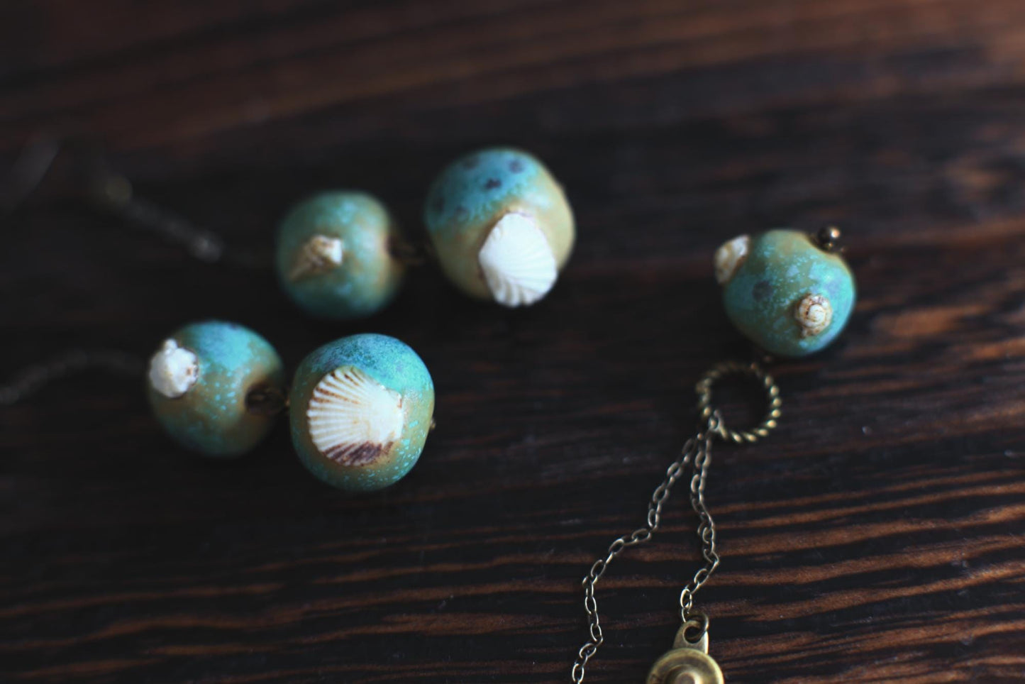 Patina Shells / Porcelain Earrings and Pendant
