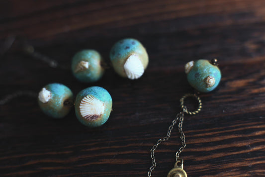 Patina Shells / Porcelain Earrings and Pendant