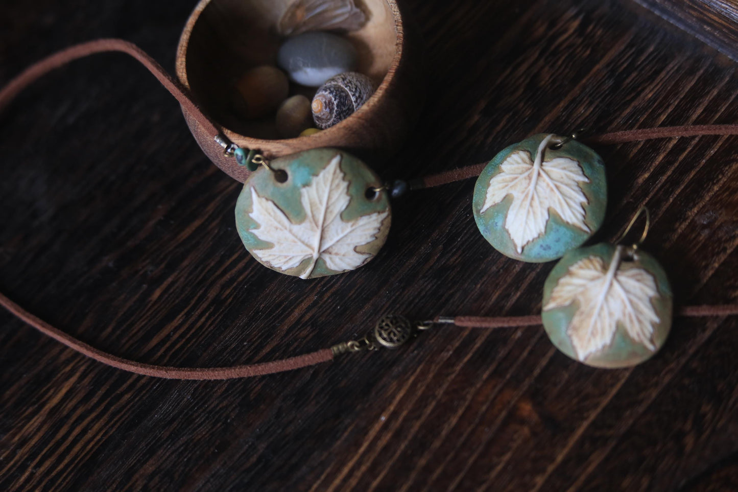 Patina Grapevine / Porcelain Earrings and Necklace