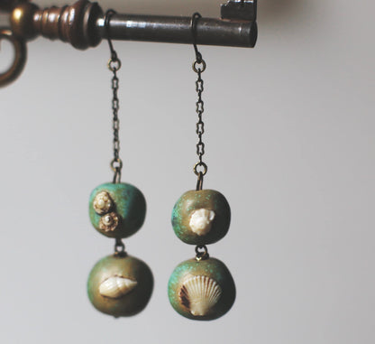 Patina Shells / Porcelain Earrings and Pendant
