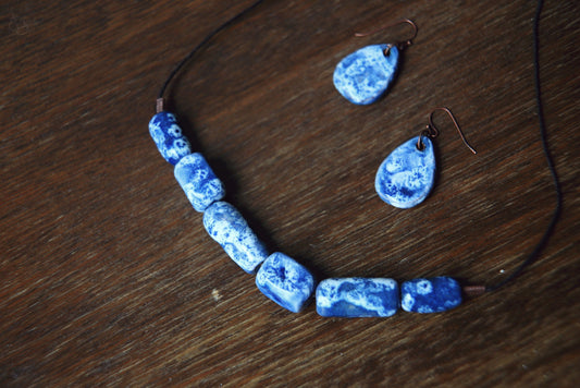 Sea Foam / Ceramic Necklace and Earrings