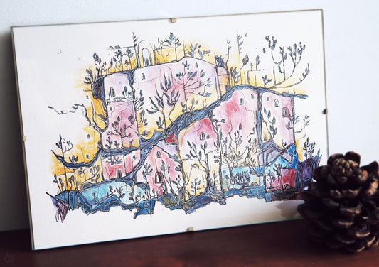 Summer Town / Original ink and acrylic painting