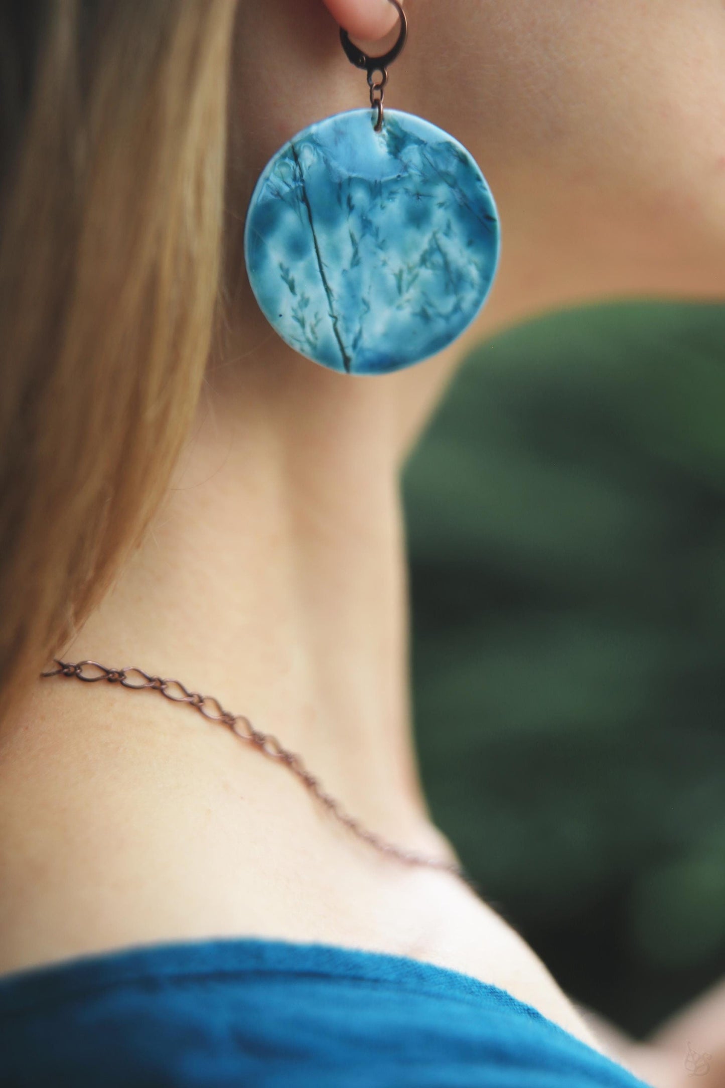 Teal Herbarium / Porcelain Jewelry Set