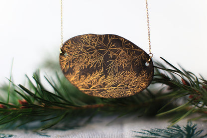 Golden Net / Black Ceramics Necklace with Botanical Imprint