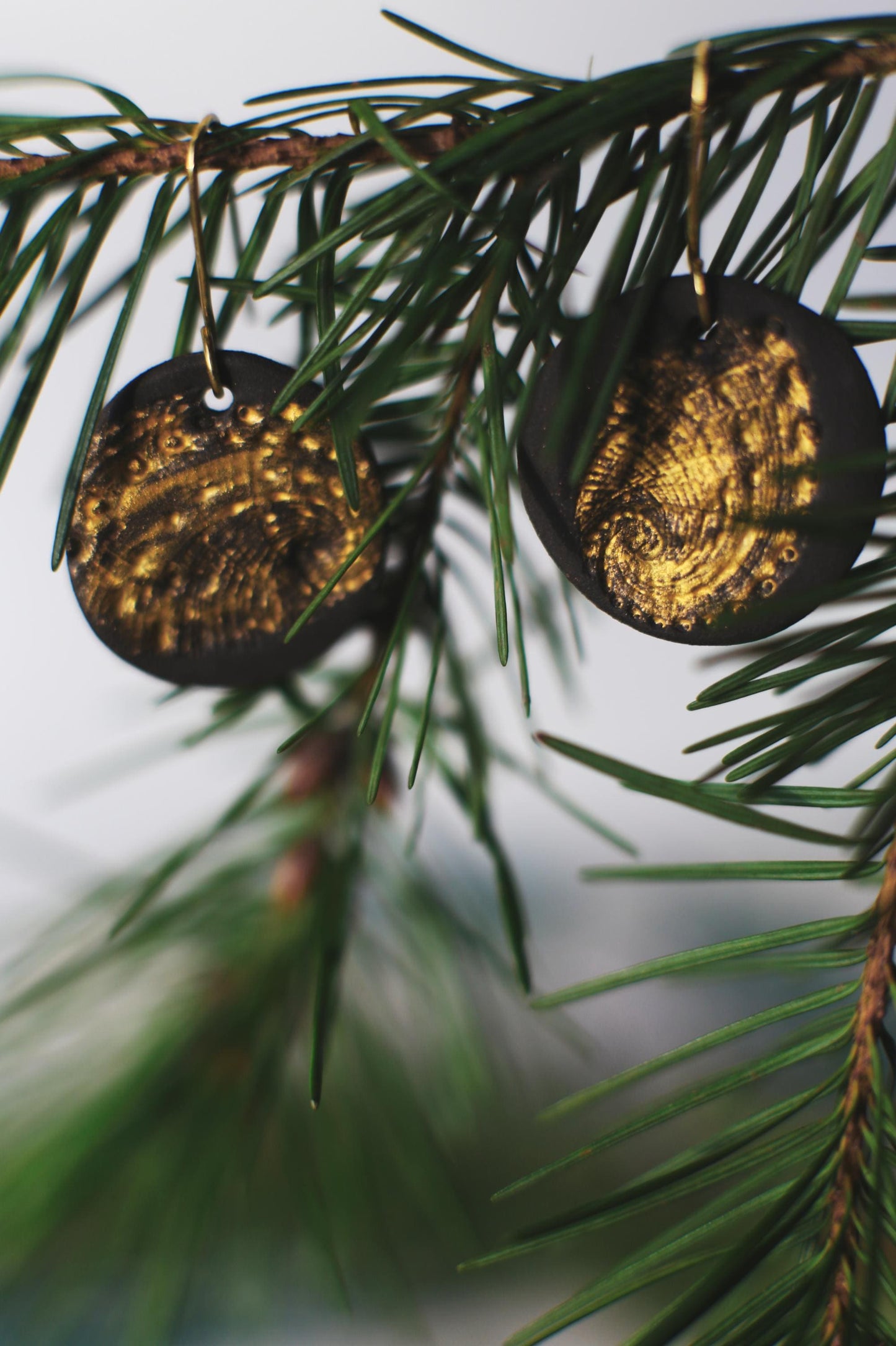 Golden Abalone / Black Ceramics Earrings With Abalone Imprints