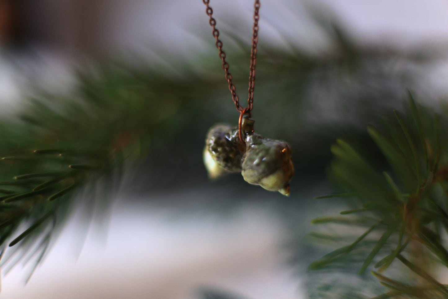 Acorn Secret / Porcelain Twin Acorn Pendant