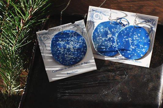 Okinawan Sand / Cyanotype Porcelain Earrings and Necklace