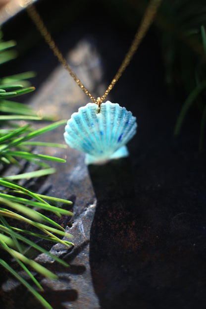 Pecten Maculatus Turcois / Collier Coquille Saint-Jacques en Porcelaine Fine