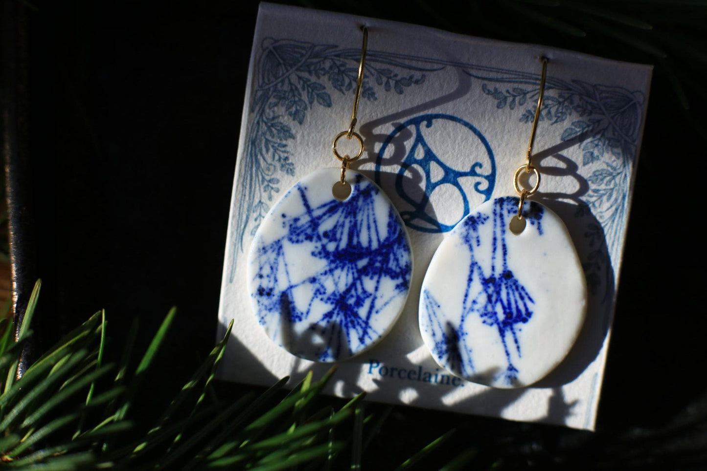 Cobalt Branches / Porcelain Earrings and Pendant Set