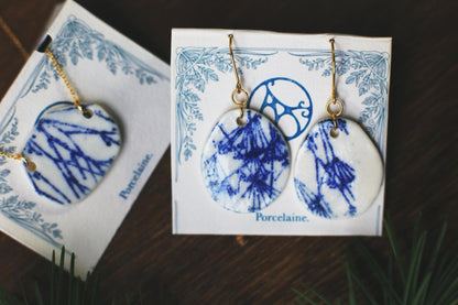 Cobalt Branches / Porcelain Earrings and Pendant Set