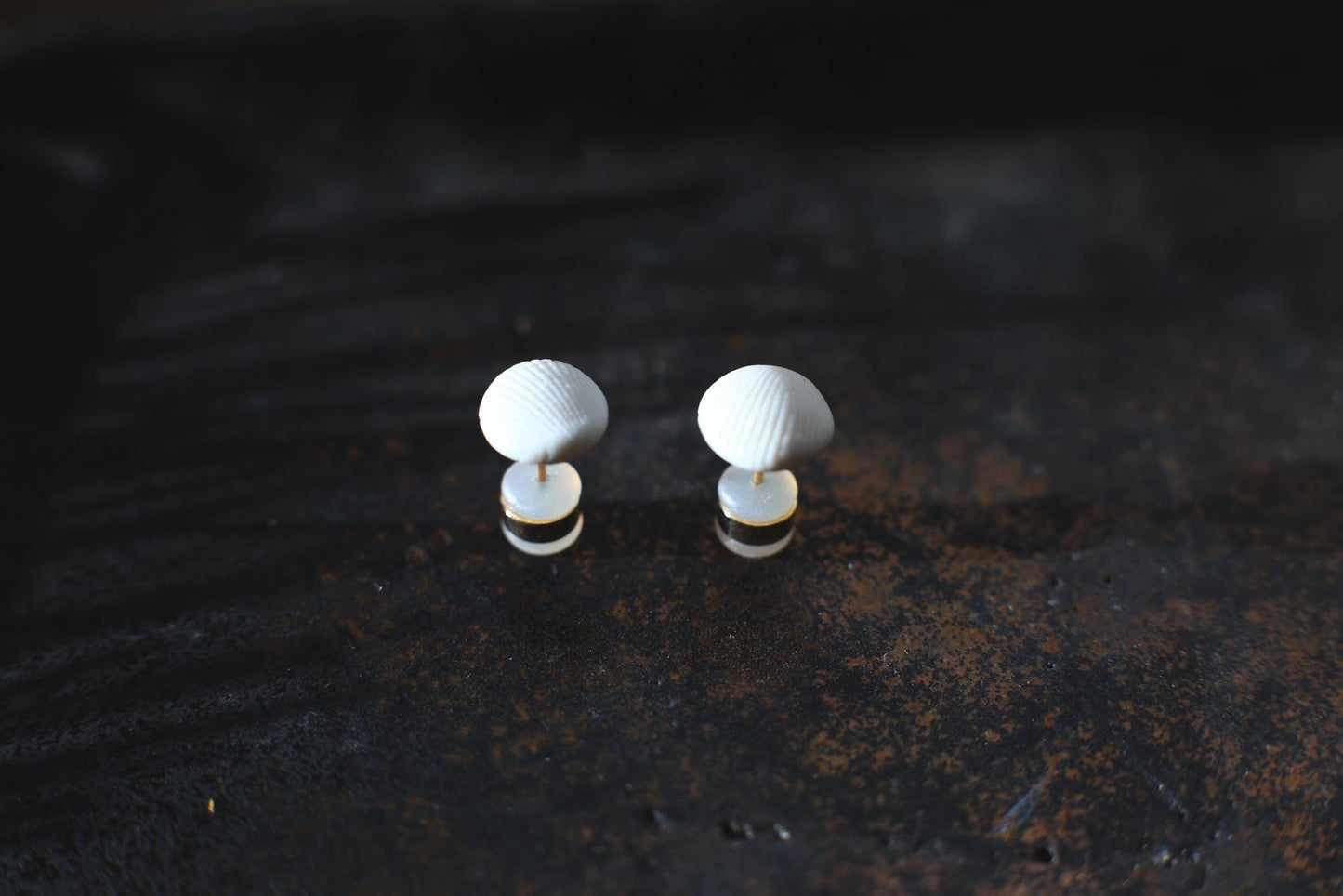 Shell Capsules /Porcelain and Gold Seashell Earrings