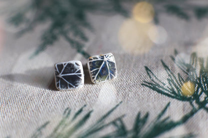 Leaf Capsules / Porcelain Stud Earrings with Leaf Reliefs