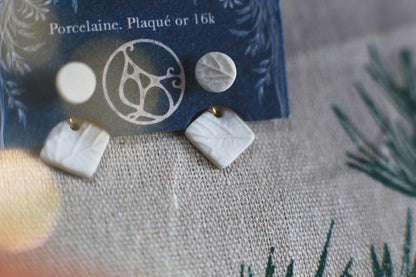 Leaf Jackets /Porcelain and Gold Ear-Jacket Earrings with Leaf Reliefs