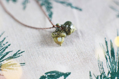 Acorn Secret / Porcelain Twin Acorn Pendant