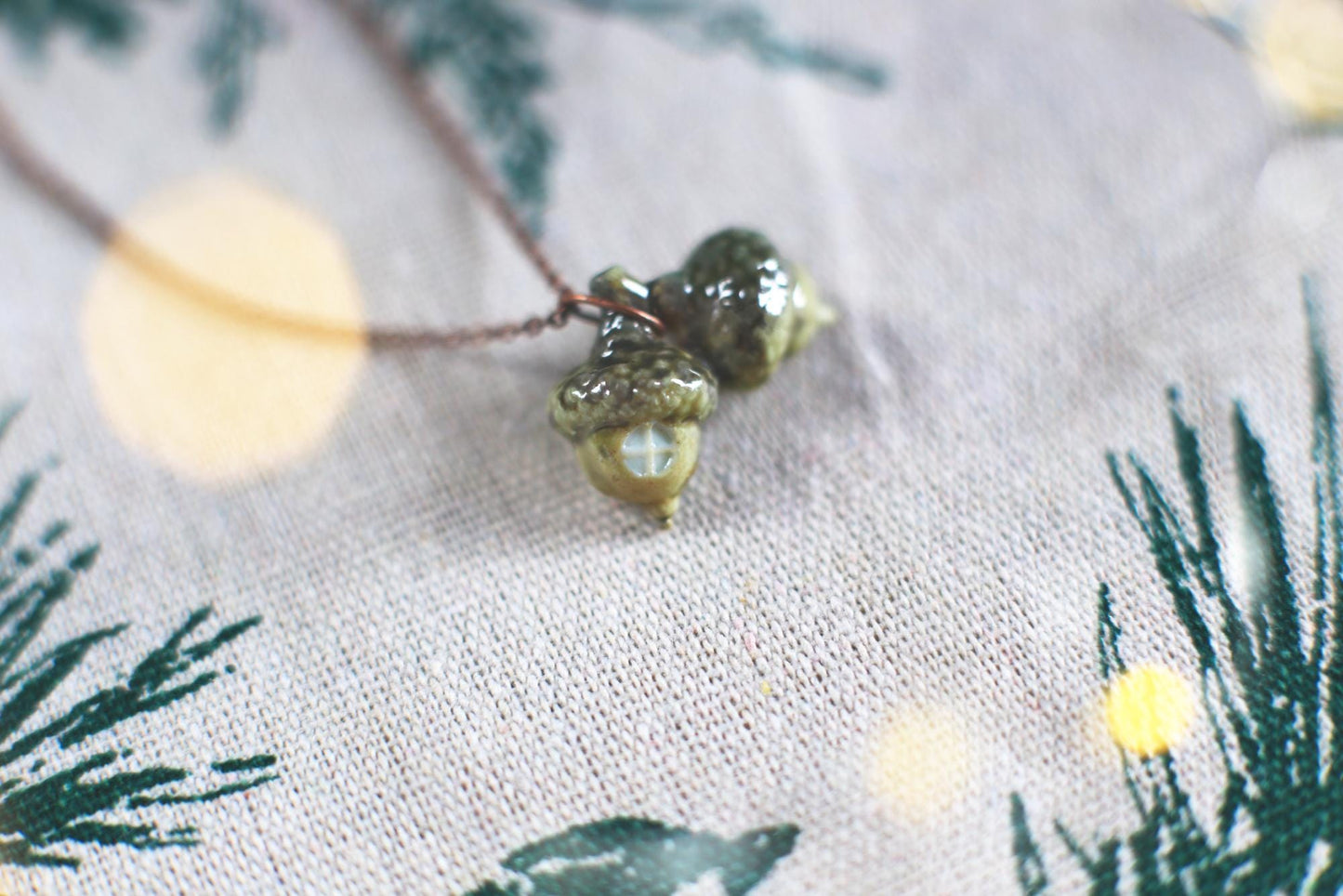 Acorn Secret / Porcelain Twin Acorn Pendant