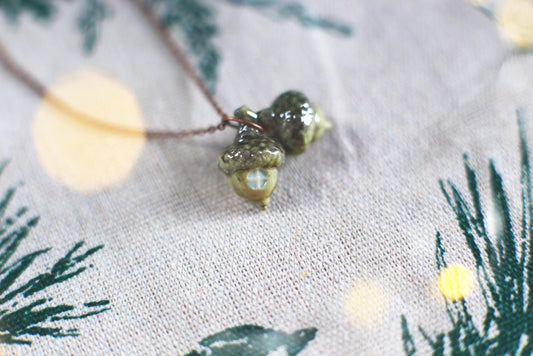 Acorn Secret / Porcelain Twin Acorn Pendant