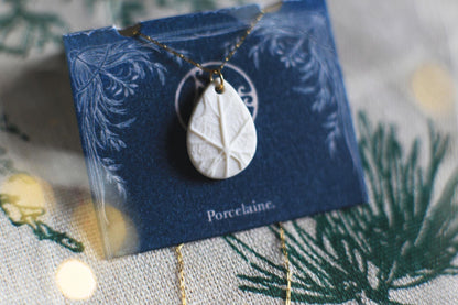 Porcelain Leaf Earrings and Pendant Set, Gold-Plated, Nature Inspired Jewelry