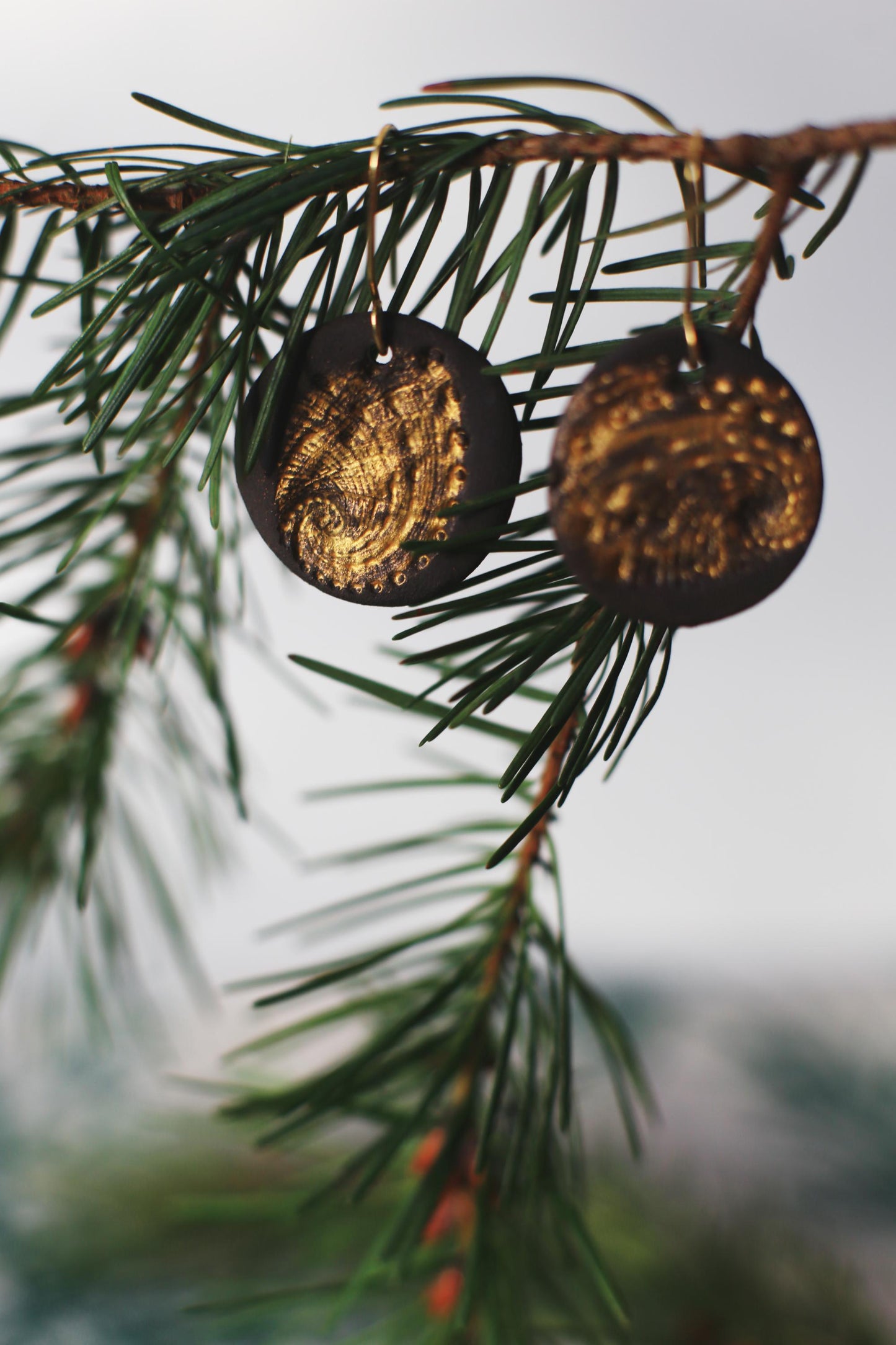 Golden Abalone / Black Ceramics Earrings With Abalone Imprints