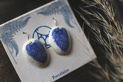 Cobalt Leaves / Porcelain Earrings