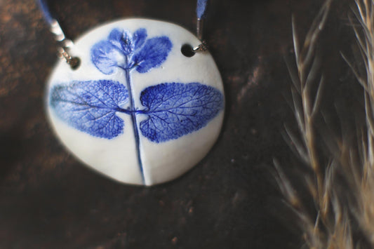 Cobalt Leaves / Porcelain Necklace