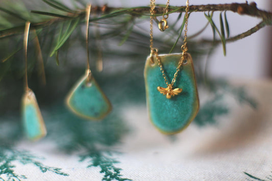 Bee Meadow / Porcelain Charm Pendant