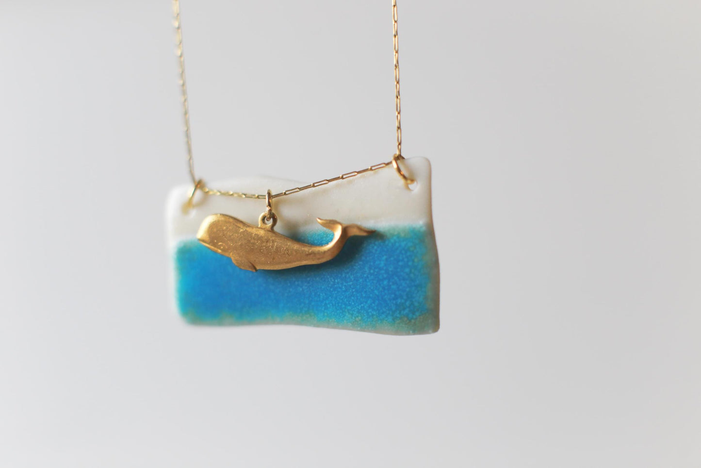 Turquoise Edge / Porcelain Pendant with a Whale Charm