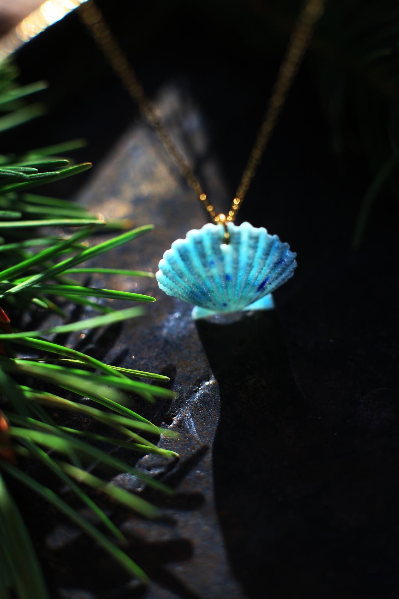 Pecten Maculatus Turcois / Collier Coquille Saint-Jacques en Porcelaine Fine
