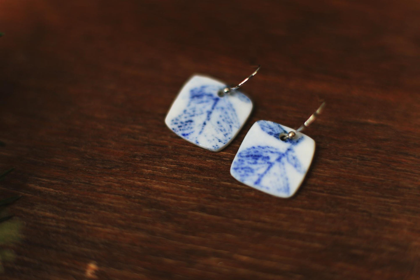 Fern Squares / Porcelain Earrings and Pendant Set
