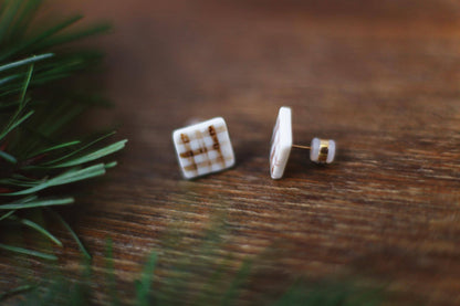 Checkered /Porcelain Gold-plated Stud Earrings