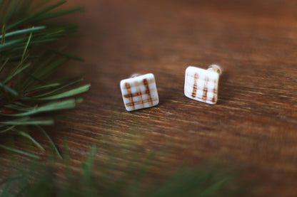 Checkered /Porcelain Gold-plated Stud Earrings
