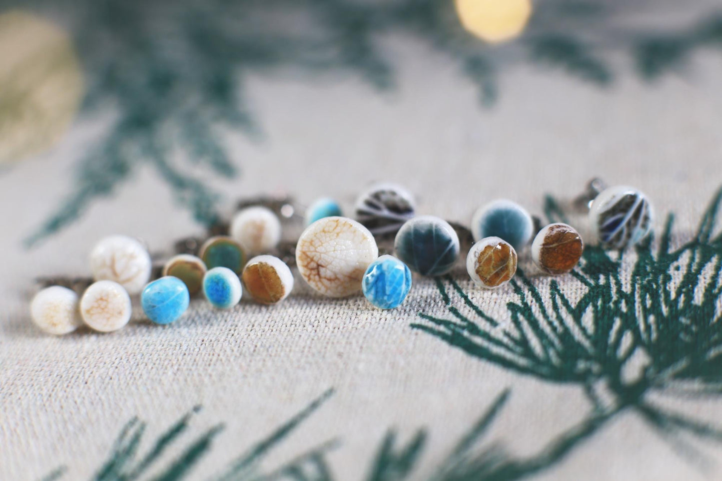 Leaf Capsules / Porcelain Stud Earrings with Leaf Reliefs
