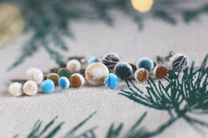 Leaf Capsules / Porcelain Stud Earrings with Leaf Reliefs