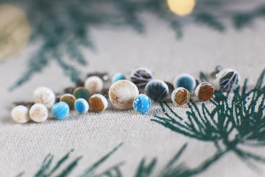 Leaf Capsules / Porcelain Stud Earrings with Leaf Reliefs