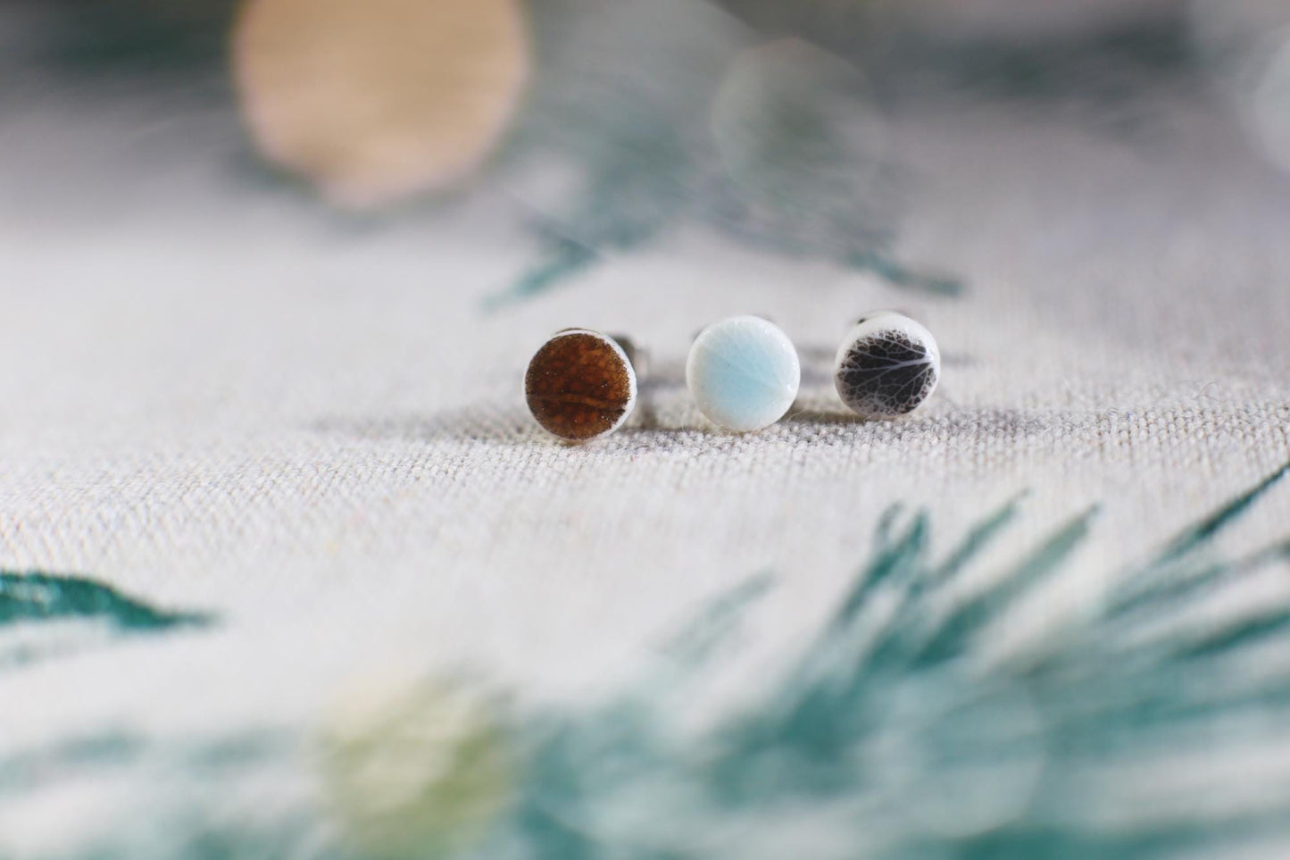 Leaf Capsules / Porcelain Stud Earrings with Leaf Reliefs