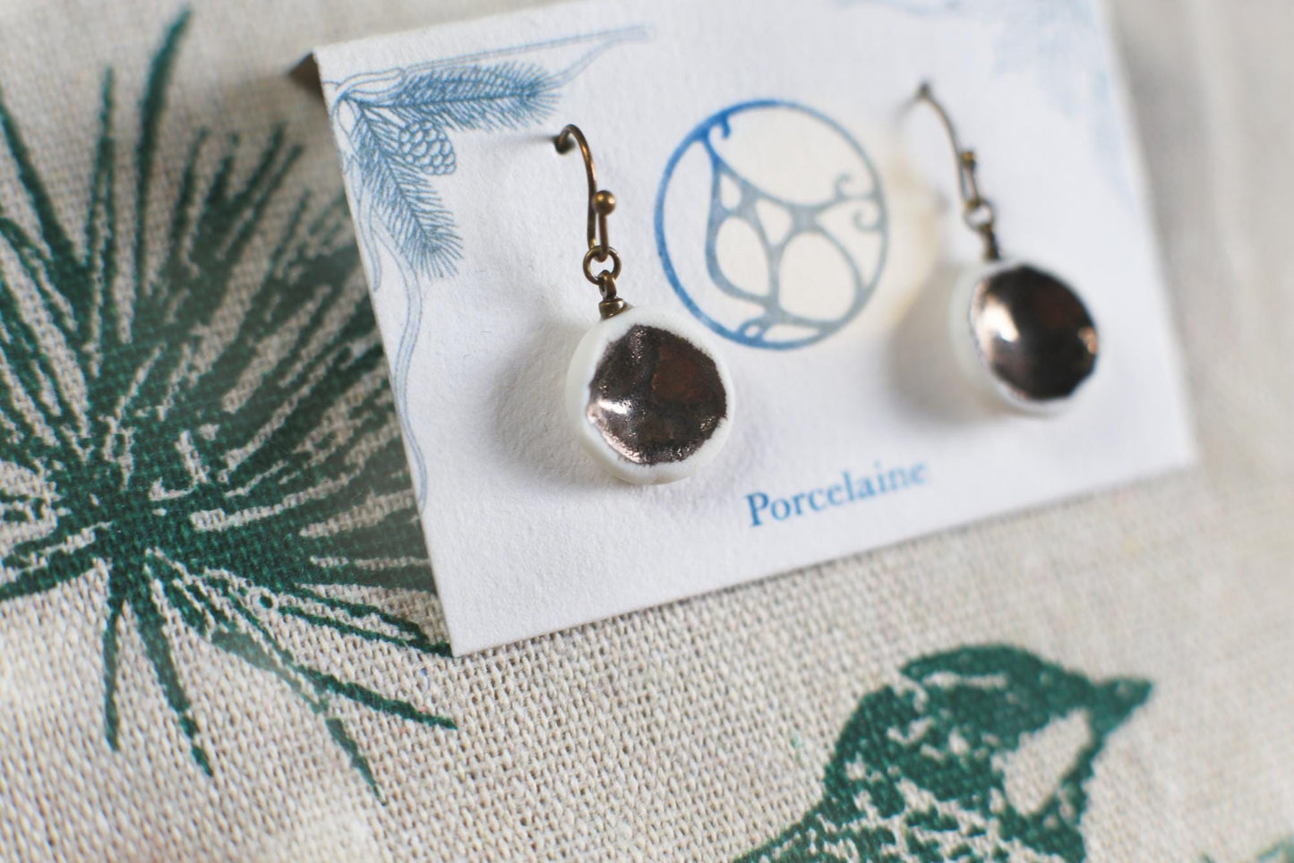 Deep Copper / Porcelain Earrings