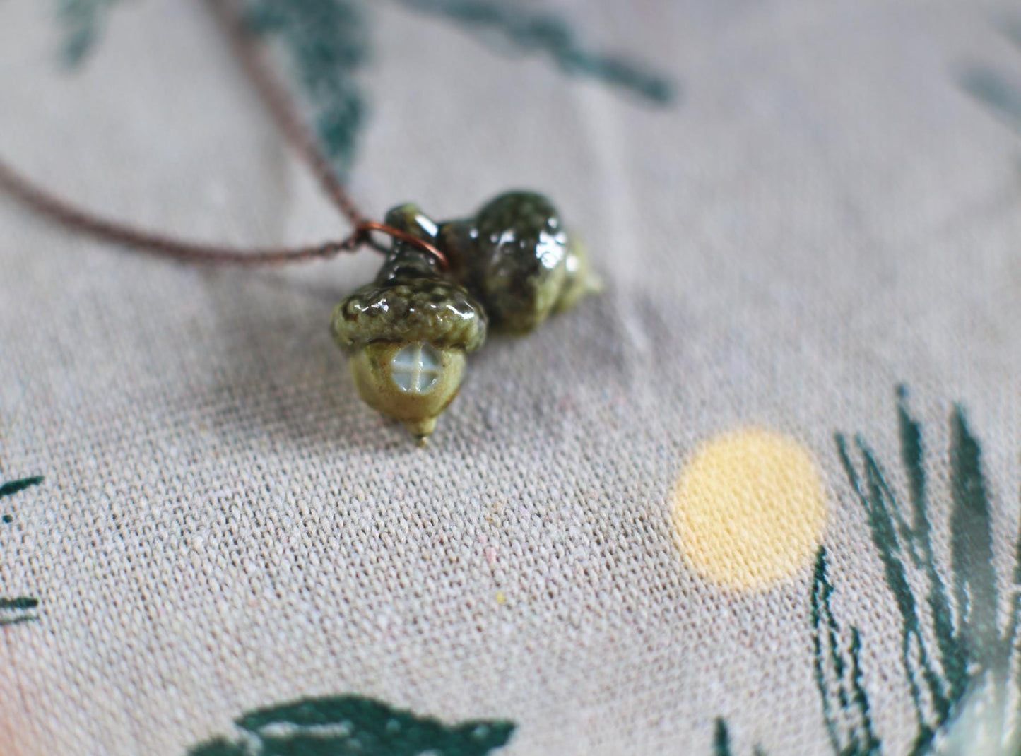 Acorn Secret / Porcelain Twin Acorn Pendant