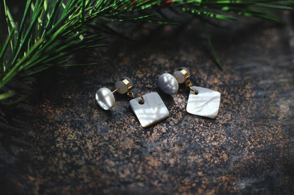 Leaf Jackets /Porcelain and Gold Ear-Jacket Earrings with Leaf Reliefs