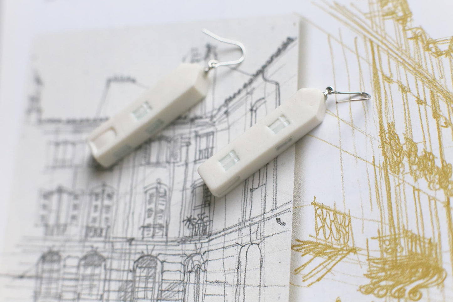 Tall Houses / Porcelain House Earrings
