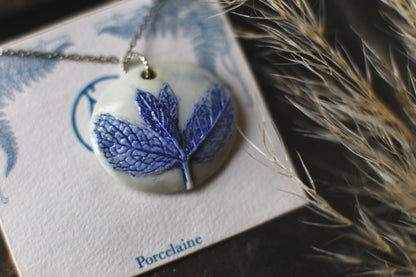 Cobalt Leaves / Porcelain Necklace