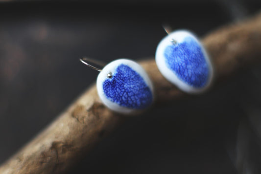 Cobalt Leaves / Porcelain Earrings