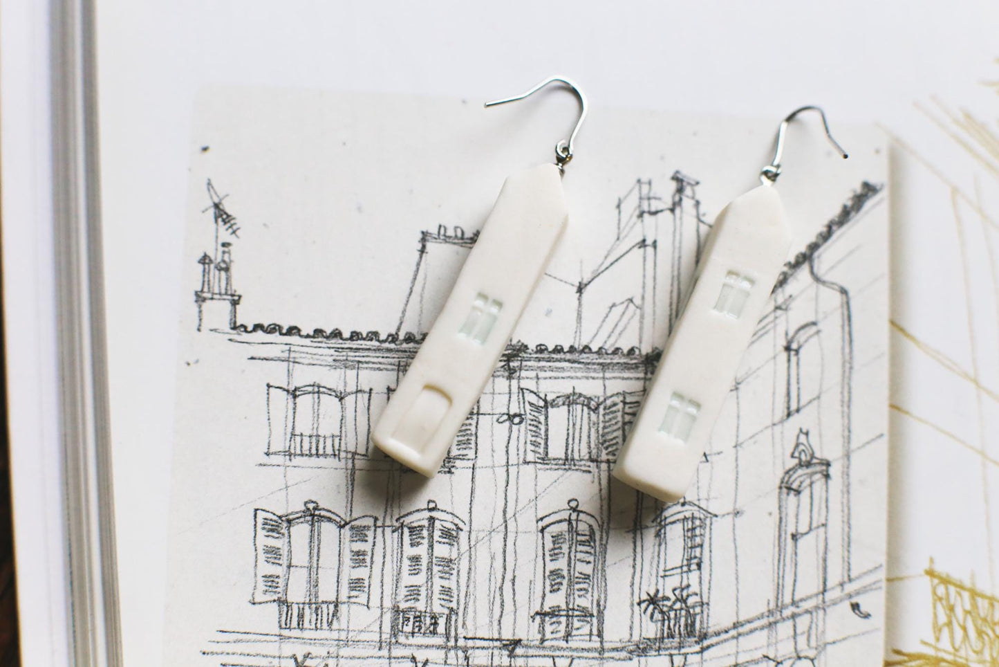 Tall Houses / Porcelain House Earrings