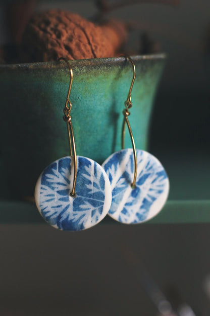 Botanical Club / Porcelain Cyanotype Earrings