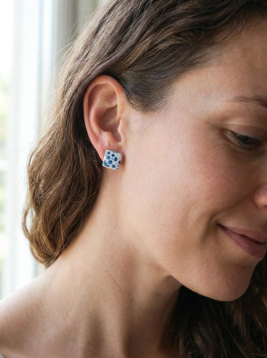 Bubbles / Porcelain Cyanotype Earrings